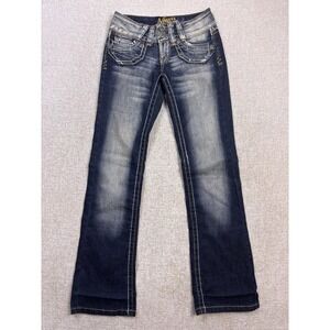 Angels Jeans Womens Size 1 Dark Wash Bootcut Denim Low Rise Y2K Thick Stitch
